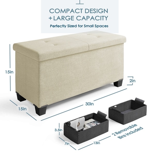 dimension image slide 5 of 24, Empyrean Tuffted Folding Foot Rest Storage Ottoman Bench with Storage Bins