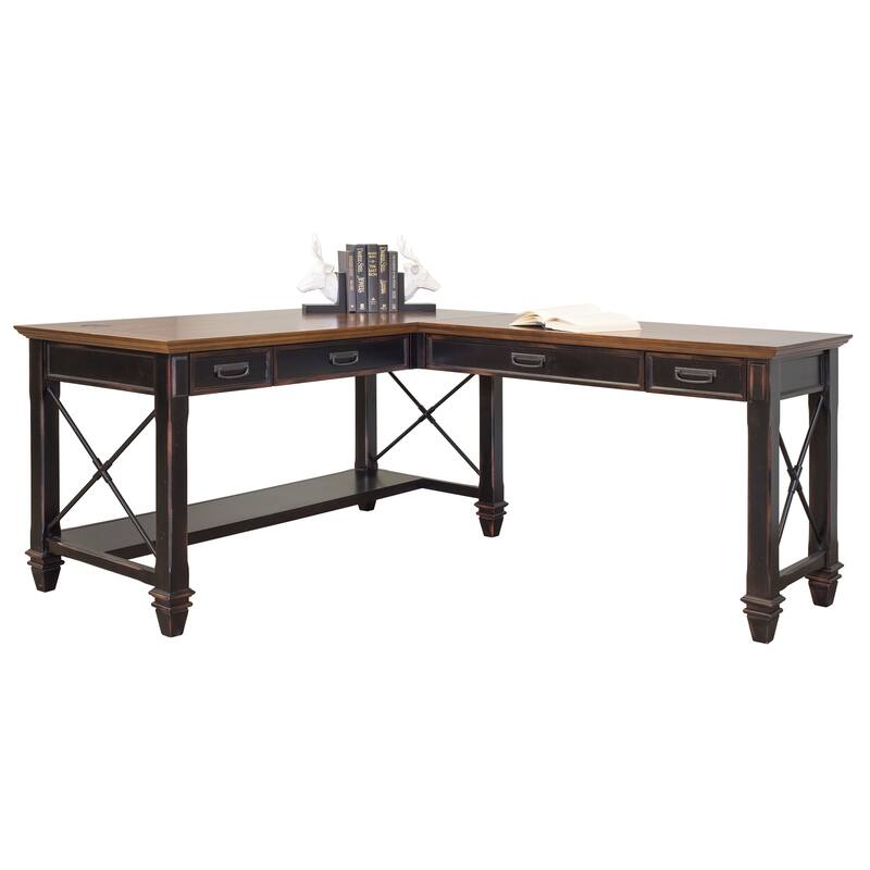 Hartford Wood Open L-Desk and Return, Writing Table and Return, Office Desk and Return, Black