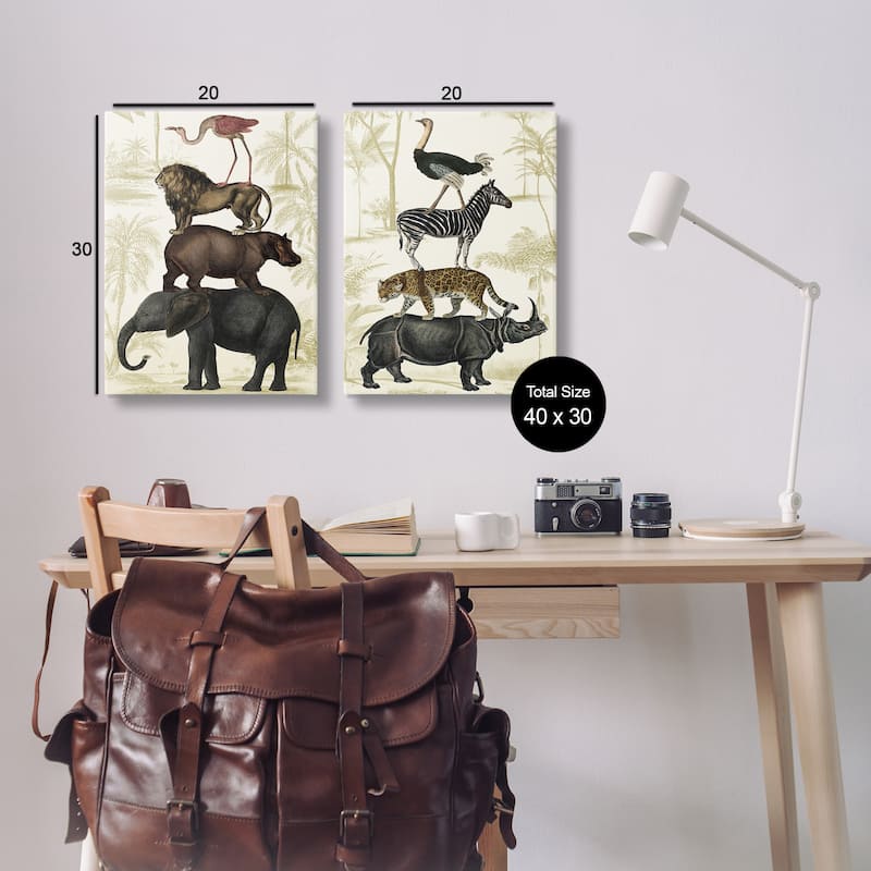 Stupell Stacked Safari Animals Canvas Wall Art Design By Victoria Barnes (Set of 2)