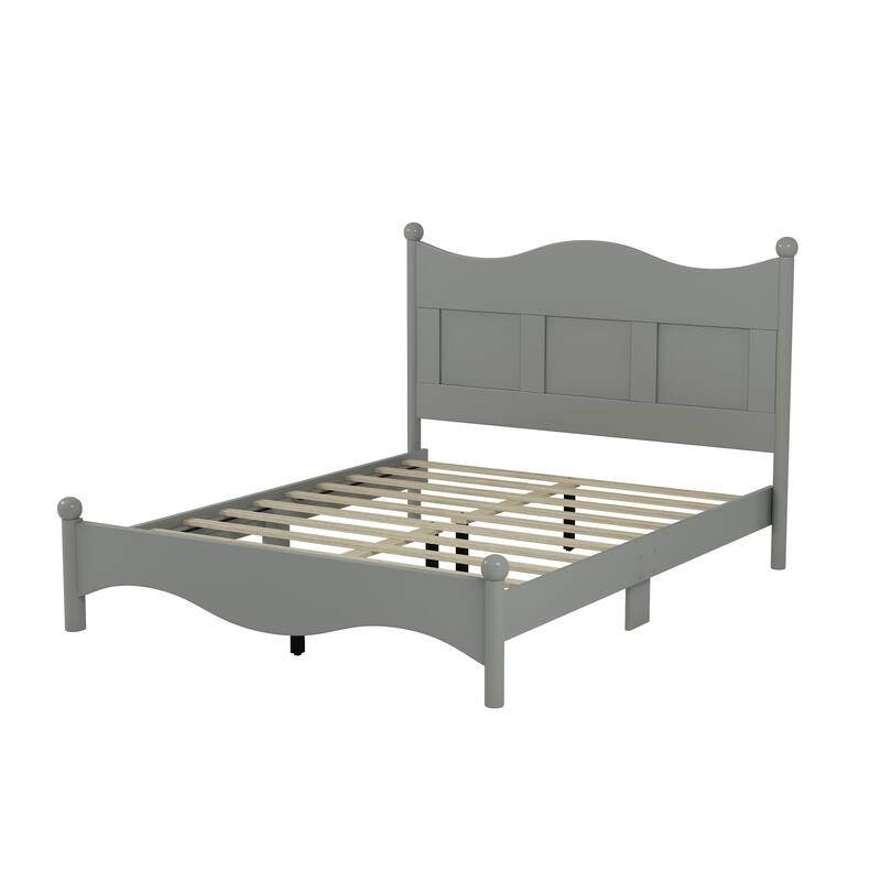 Elegant Design Wood Platform Bed Frame with Headboard, Queen Size Platform Bed with Wooden Slat Support, No Box Spring Needed
