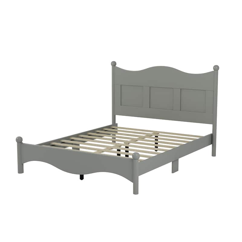 Queen Size Elegant Design Wood Platform Bed Frame,Retro Style Platform Bed with Wooden Slat Support