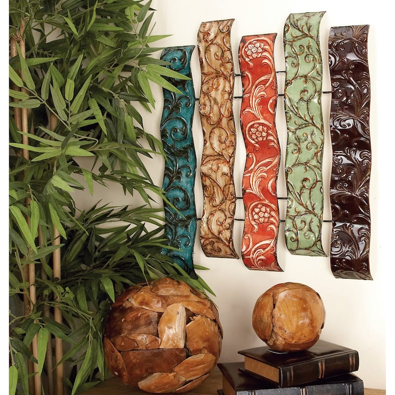 Multi Colored Metal 5 Wavy Panels Abstract Home Wall Decor with Embossed Details