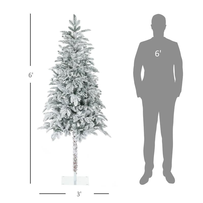 HOMCOM 6ft Tall Flocked Artificial Christmas Tree Holiday Décor with 226 Snow Branches, Auto Open, Steel Base, Green