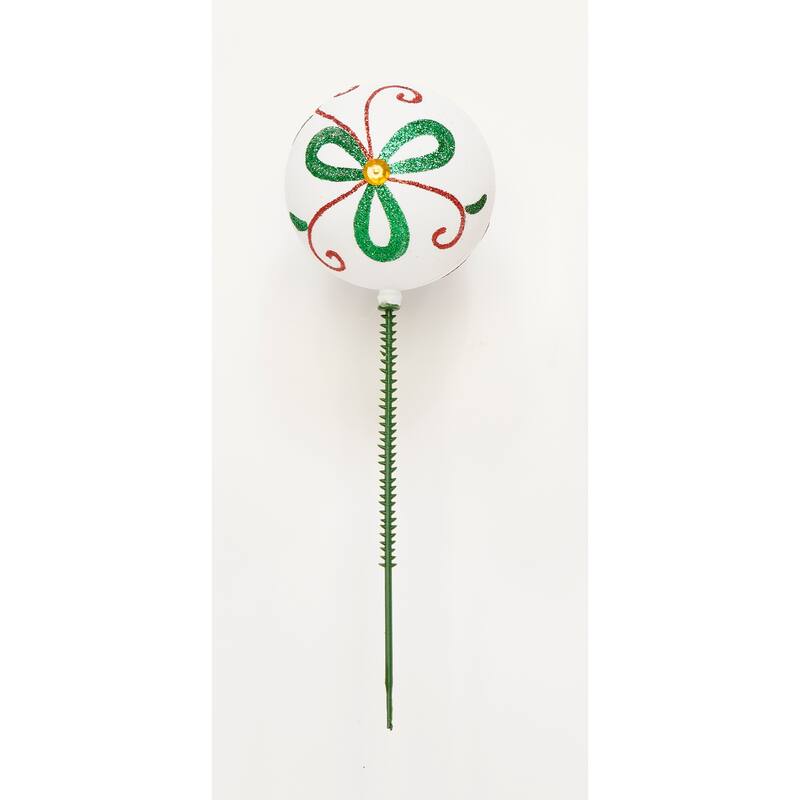 80mm Christmas Shatterproof Painted Plastic Ball on Pick, White, Set of 12 - 9