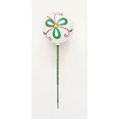 80mm Christmas Shatterproof Painted Plastic Ball on Pick, White, Set of 12 - 9