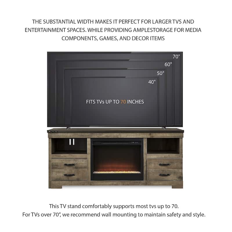 63" TV Stand with Electric Fireplace - 63.39" W x 19.61" D x 26.22" H