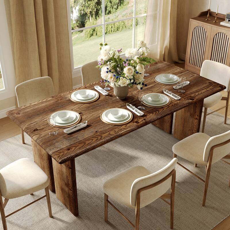 Solid Wood Dining Table, Large Rectangle Kitchen Table for Dining Room - Brown