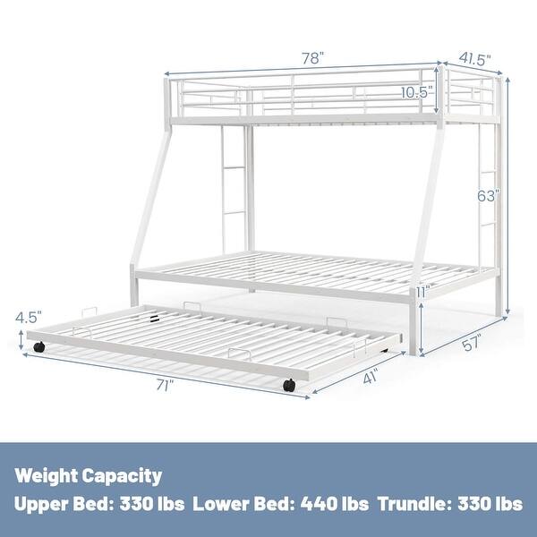 dimension image slide 0 of 2, Costway Twin Over Full Metal Slats Bunk Bed Frame with Trundle, Guard