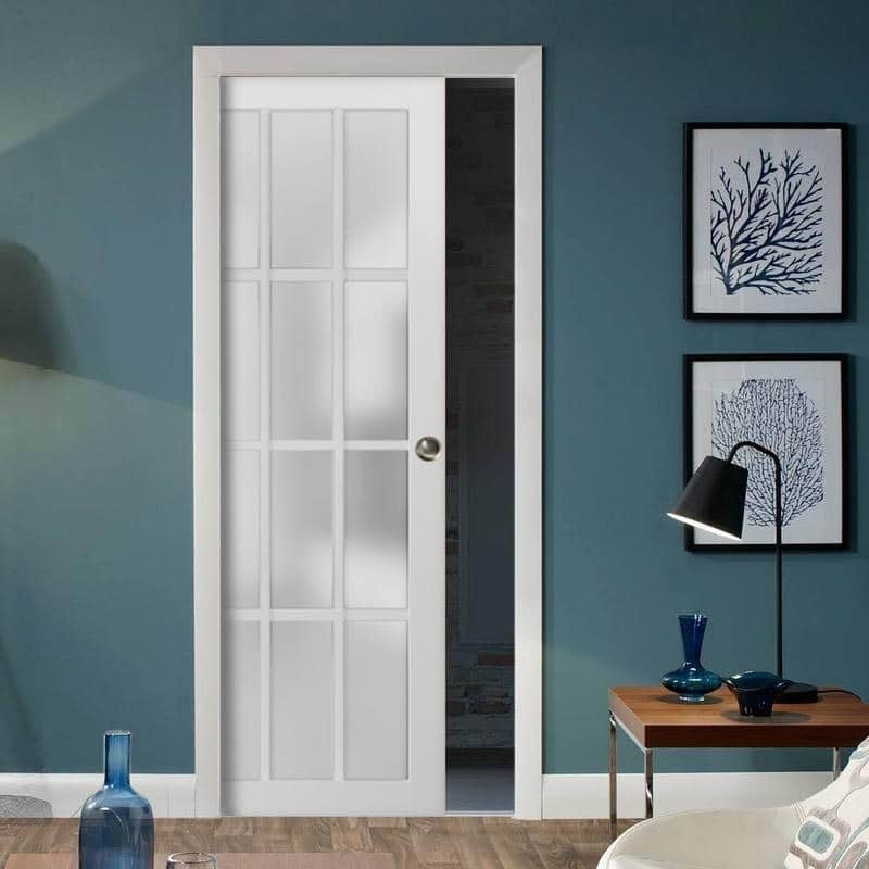Sliding French Pocket Door Frosted Glass 12 Lites / Felicia 3312 White