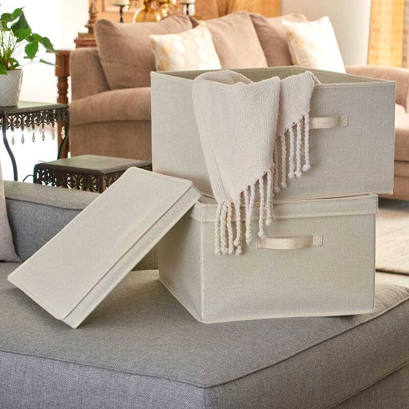 Household Essentials Canvas Storage Bins with Removable Lid, Set of 2