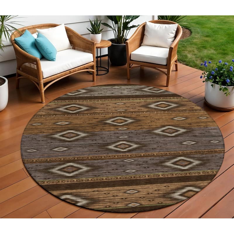 HomeRoots Tribal Transitional Rectangle Outdoor Rug - 8' Round