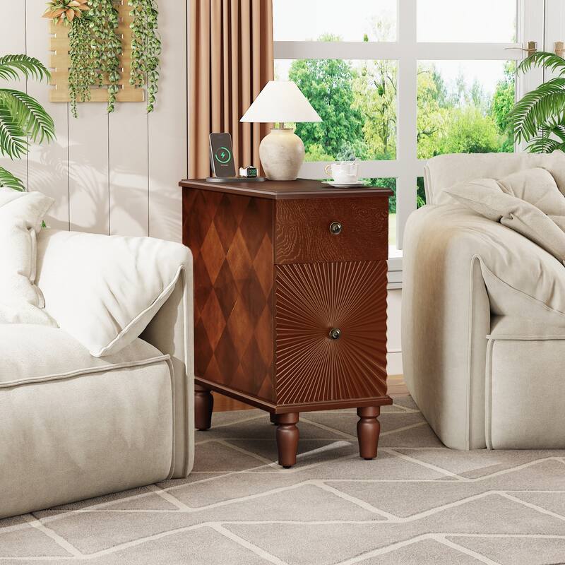 Versatile Modern Side Table with Multiple Functions for Home Decor - Walnut - 2-drawer