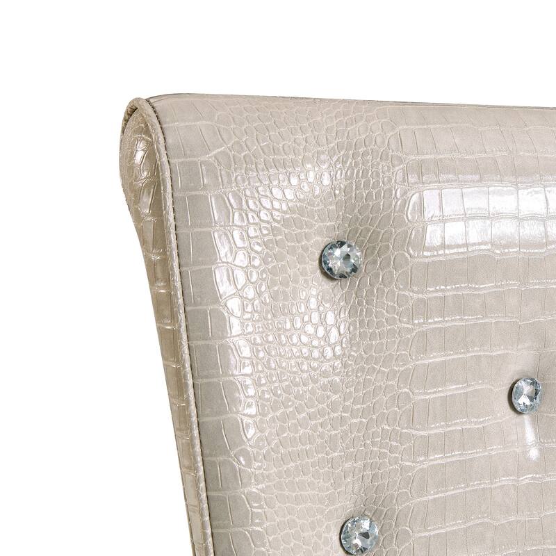 A set of 2 vintage crocodile leather cushioned dining chairs, featuring crystal clasp design and artificial leather design