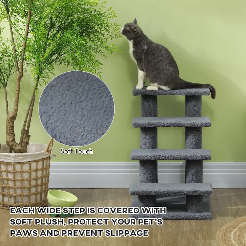 PawHut 25" 4-Step Multi-Level Carpeted Cat Scratching Post Pet Stairs - Grey