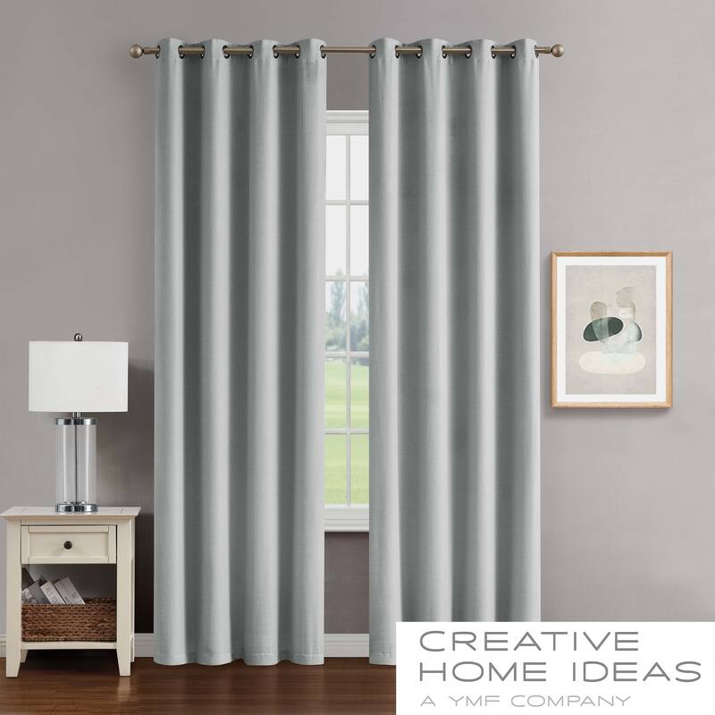 Creative Home Ideas Chyna Blackout Window Curtain, Room Darkening, Thermal Insulated, Grommets, Set of 2 Panels with 2 Tiebacks - 100 x 108 - Grey