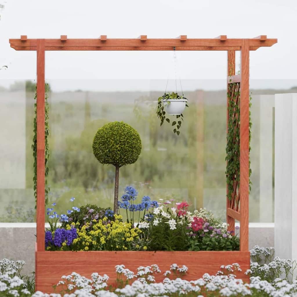 Freestanding Garden Bed Raised Wooden Planter Box with Trellis