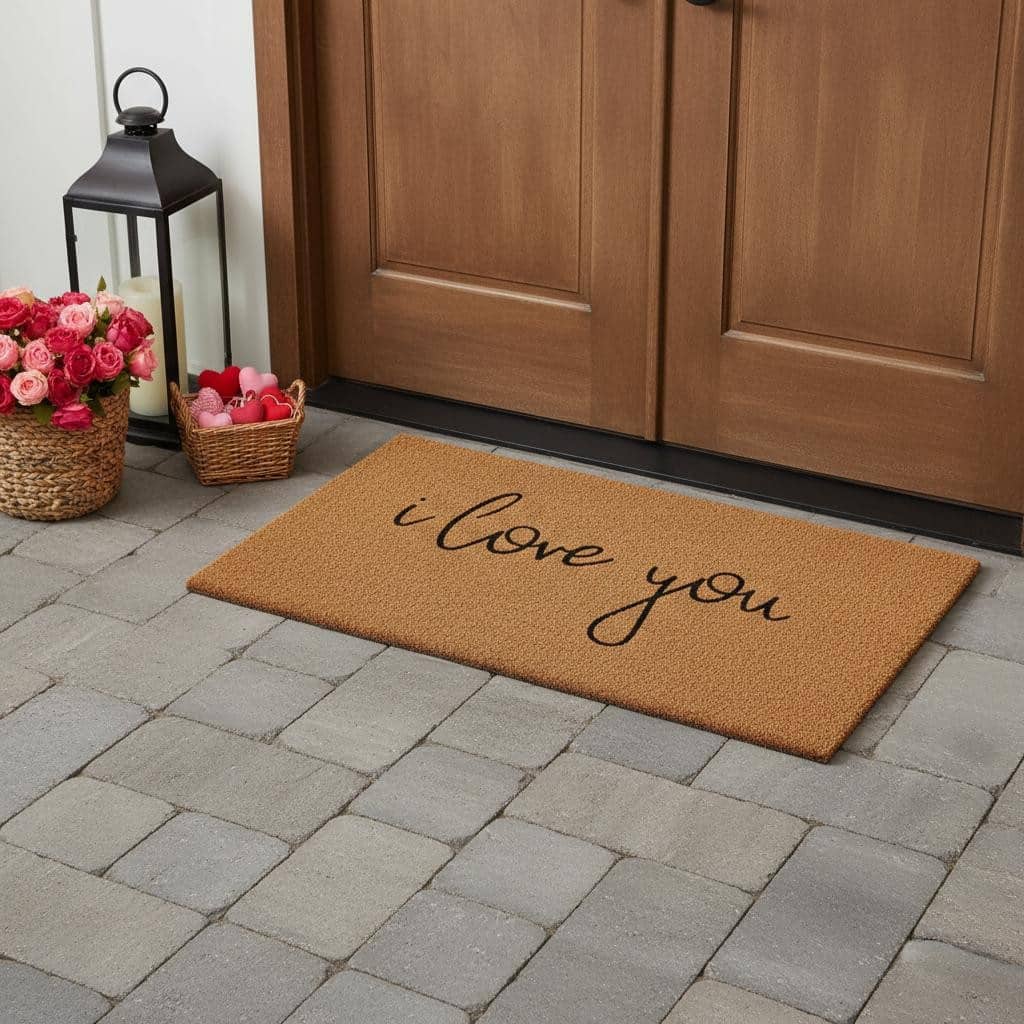 HomeRoots 30" X 48" Brown Red And Black Love You Outdoor Coir Door Mat - 30.00' X '48.00