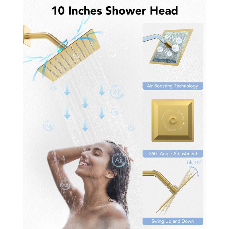 10" High-Pressure Balanced Rainfall Shower System with Handheld Spray & 6 Body Jets