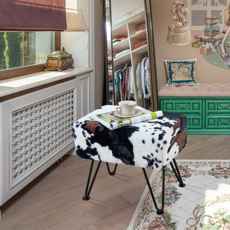 Home Soft Things Animal Pattern Ottoman Bench with Black Metal Legs