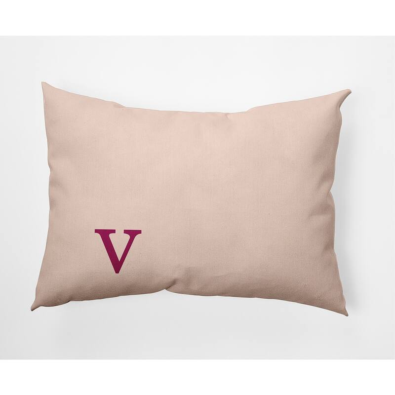 Modern Monogram Indoor/Outdoor Throw Pillow-V - 14" x 20" - Dusty Rose