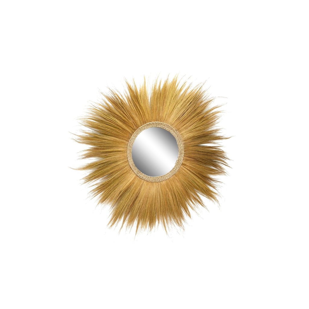 Dried Plant Tribal Inspired Sunburst Grass Wall Mirror with Coiled Rope Center - Brown - Roche River Decor - 2"W x 45"L x 45"H