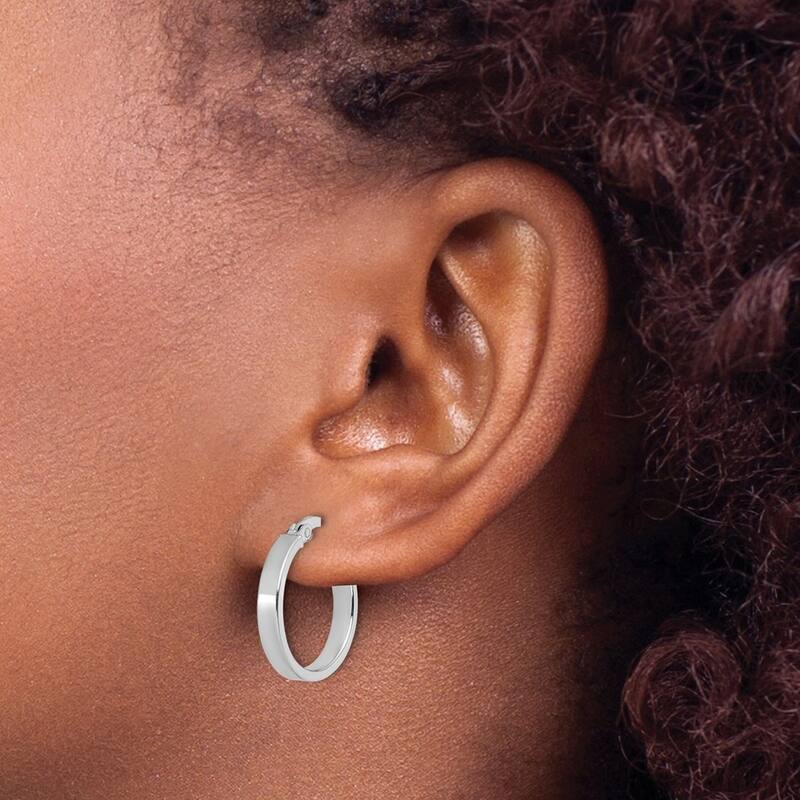 Curata 14k White Gold Polished 4x18.5mm Flat Hoop Earrings