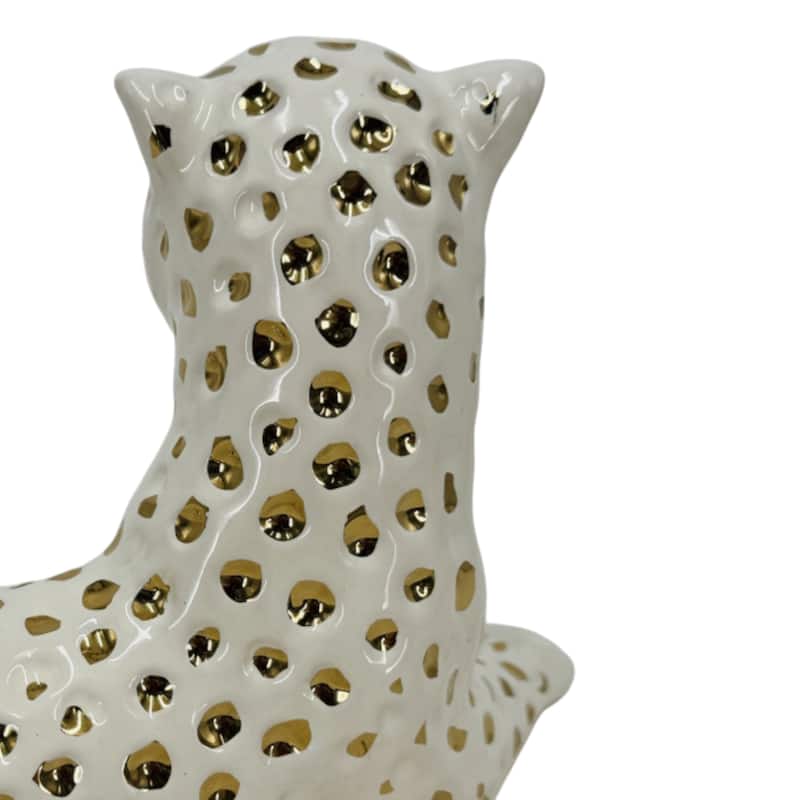 Ceramic Leopard Decorative Figurine - White and Gold