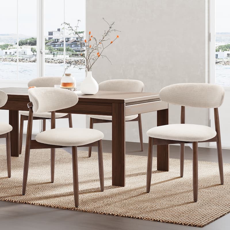 Modern Fabric Upholstered Kitchen Side Chairs, Farmhouse Dining Room Chair with Foot Pegs