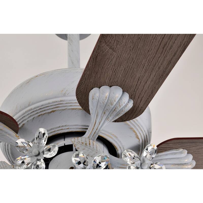 Praer Washed White 5-blade Lighted Ceiling Fan with Crystal Daisy Bouquet Shade