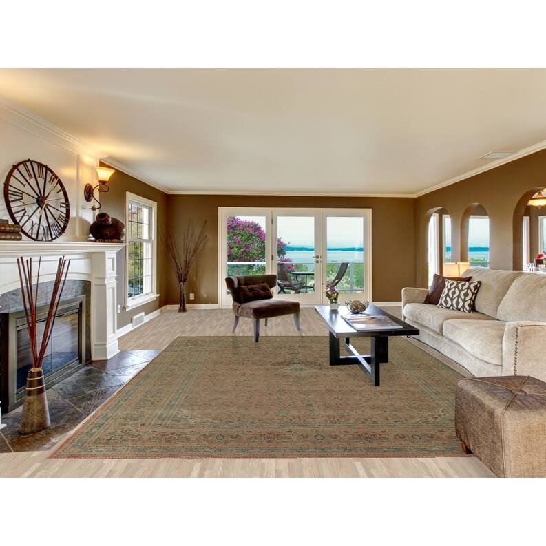 Hand Knotted Oriental 100% Wool Carpet Traditional Floral Peach Kashan Area Rug - 12' 5'' X 9' 5''