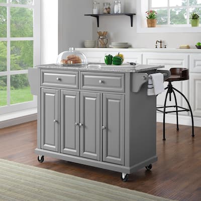 Full Size Kitchen Cart with Stainless Steel Top - Mobile Island with Tiered Shelf & Storage