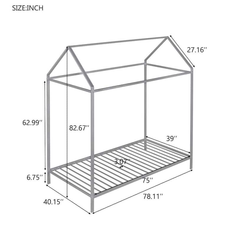 Merax Twin Size Metal House Bed Frame, Floor Bed for Kids