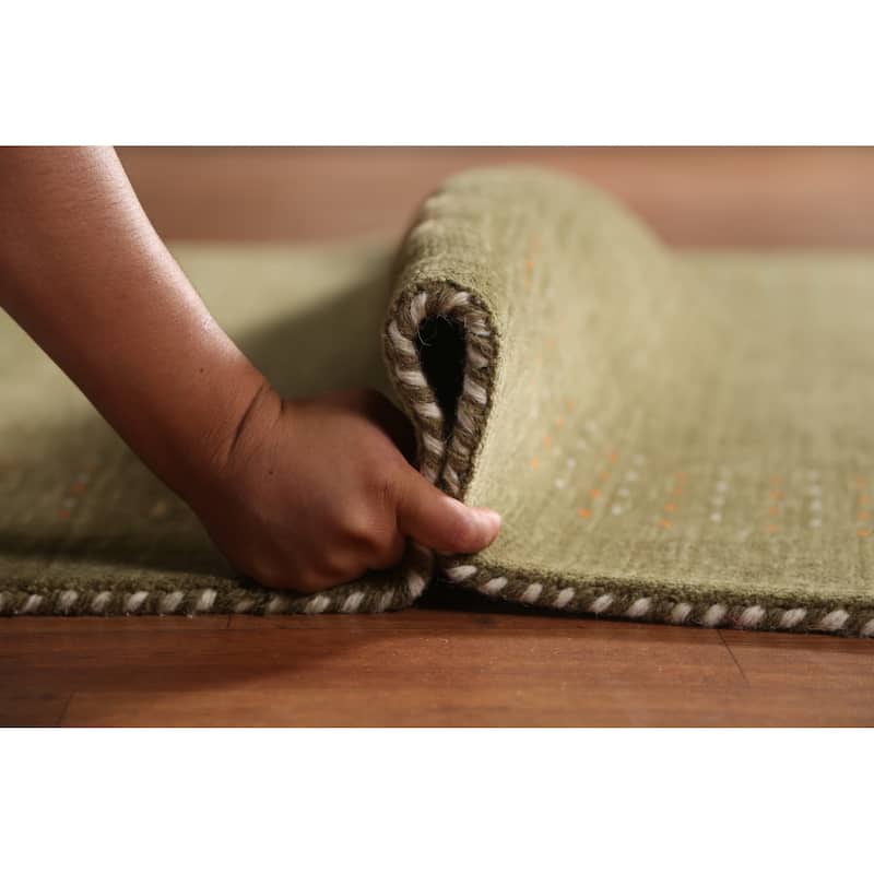 Green Modern Gabbeh Indian Area Rug Handmade Tribal Wool Carpet - 5'1" x 7'9"