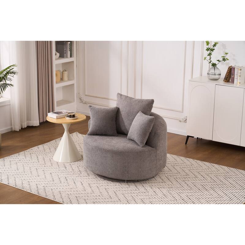 Oversized Swivel Round Barrel Chair, Ergonomic Single Sofa Chair, Upholstered Accent Chair with 3 Removable Pillows