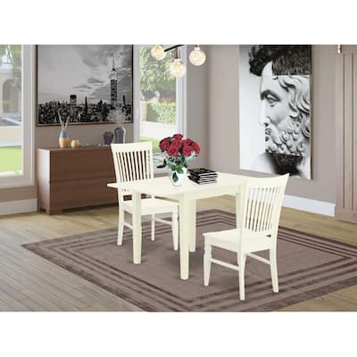 HomeStock 3-Pc Linen White Finish Solid Wood Top with Dropleaf Dining Table Set