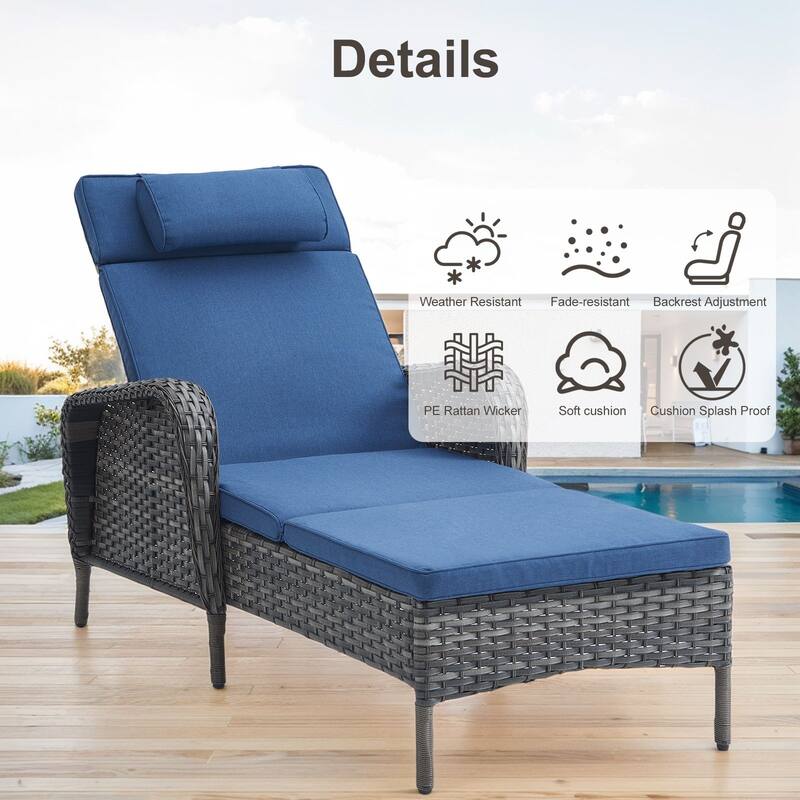Outdoor Chaise Lounge Chair Adjustable 5-Position - 1-Piece