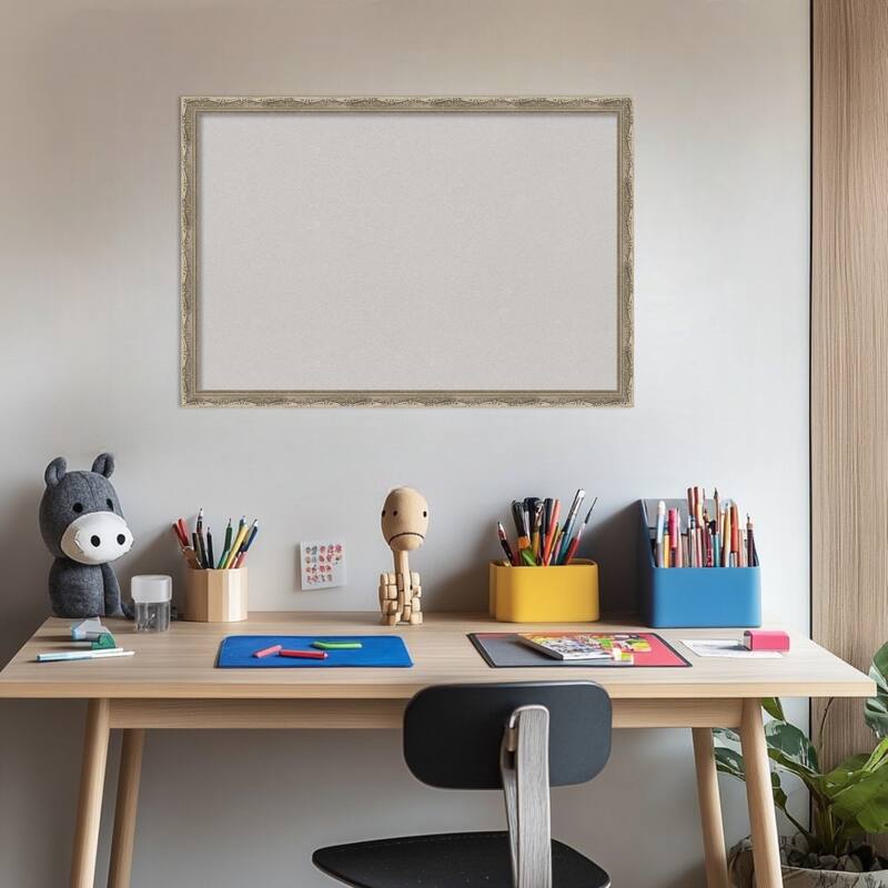 Mila Dark Silver Wood Framed Cork Board - Bulletin Board, Organization Board, Pin Board