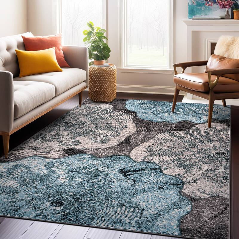 World Rug Gallery Contemporary Floral Design Black Area Rug