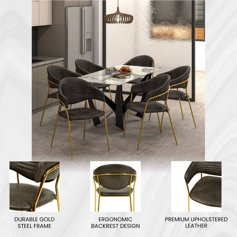 LeisureMod Set of 2 Bella Modern Dining Chair Upholstered in Leather or Velvet & Gold Base for Home Office Kitchen