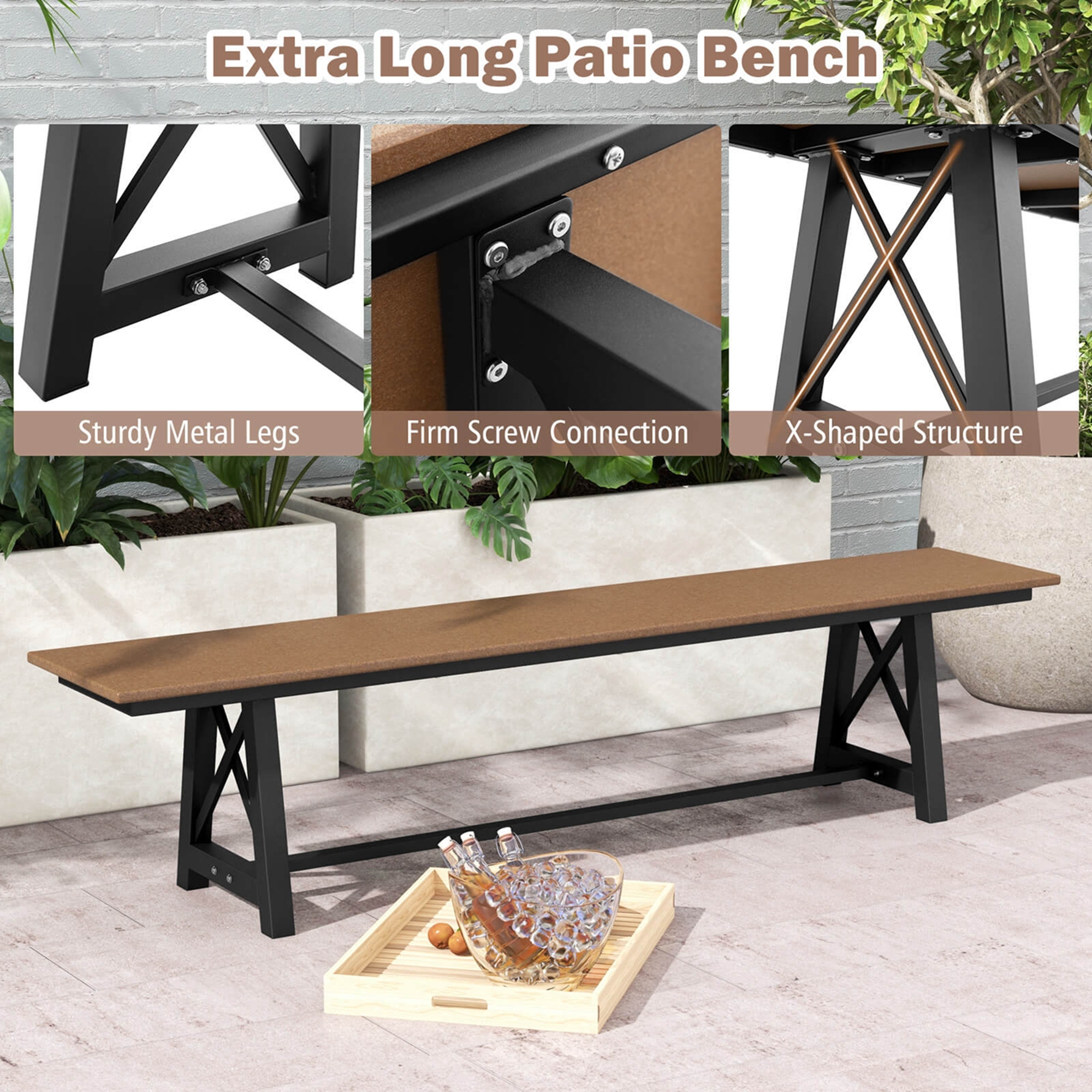Costway 2 PCS Patio 72 Extra Long Bench Outdoor Long Chair for 4 See Details Bed Bath Beyond 40568699