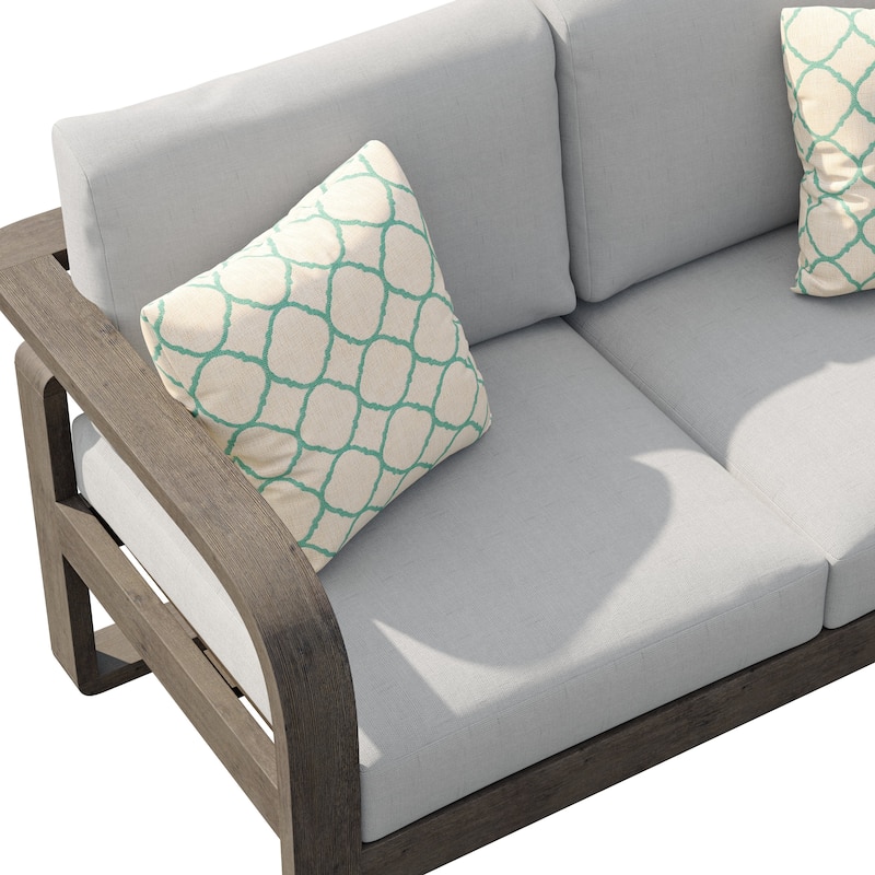 Corvus Annette Outdoor Acacia Wood Loveseat with Sunbrella Pillows - Brown