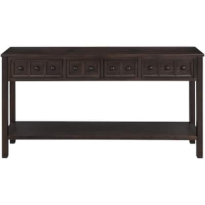 Rustic Entryway Console Table, 60" Long Sofa Table with two Different Size Drawers and Bottom Shelf for Storage