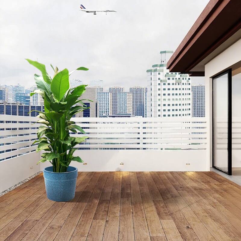 Anmytek Handmade Ceramic Planter Set Blue Textured for Succulents Indoor Garden