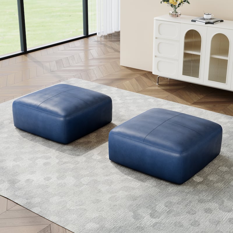 22"/ 35"/ 43" W Rectangular Modern Genuine Leather Ottoman Set of 2