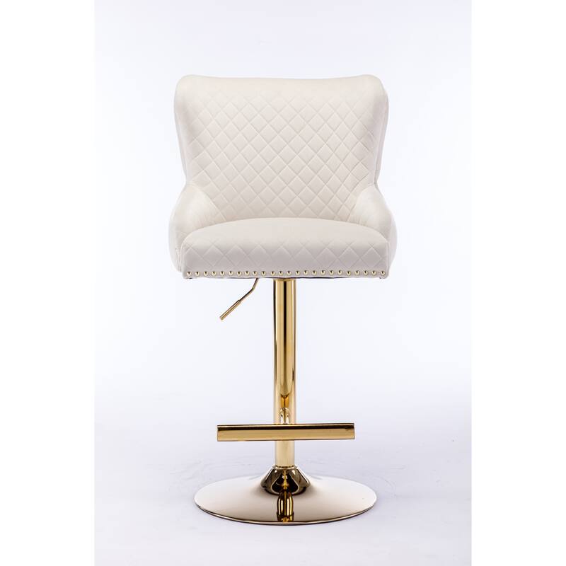 Hengming Velvet Bar Chair Stool One-Piece Set - Beige