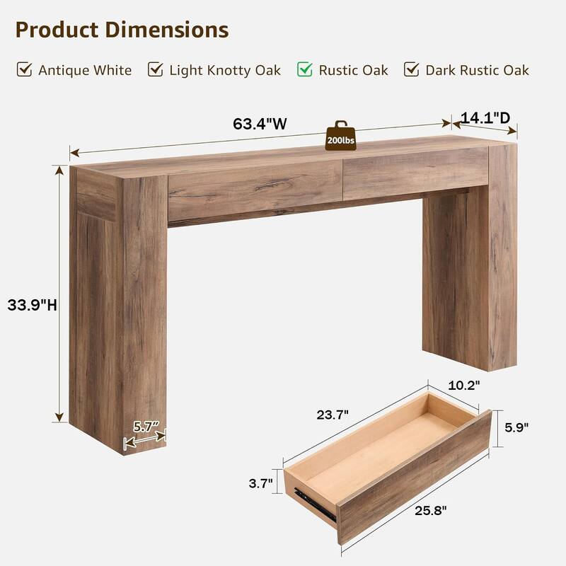 Modern Entryway Console Table, Thick Wood Sofa Table with Drawers