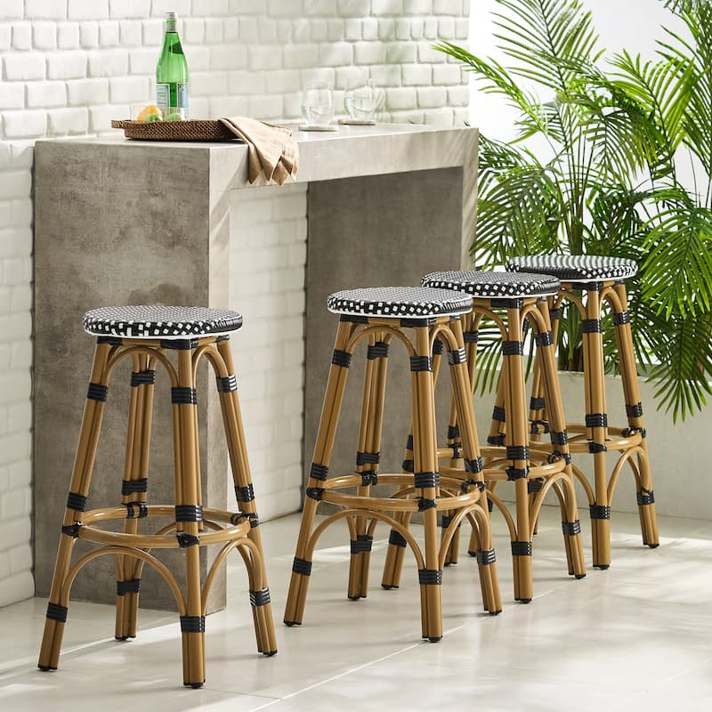 Starla Outdoor Aluminum and Wicker 29.5 Inch Barstools (Set of 4) by Christopher Knight Home - Black