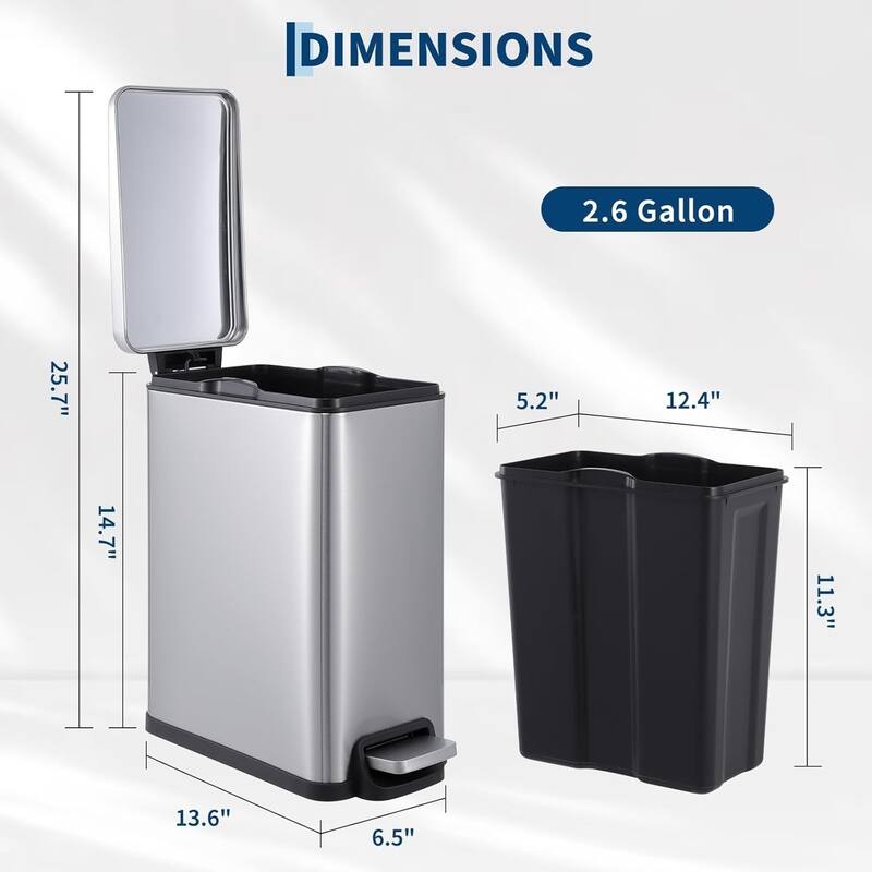 12-Gallon and 2.6-Gallon Stainless Steel Trash Can Combo Set Silver
