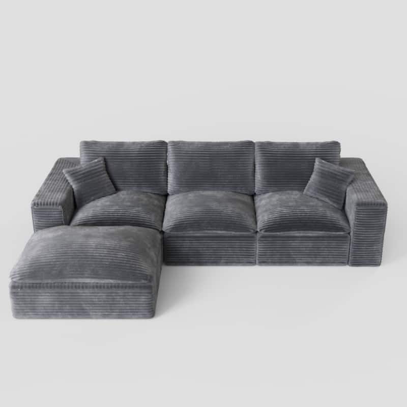 108.26" Corduroy Upholstered Sectional Sofa with Flexible Ottoman