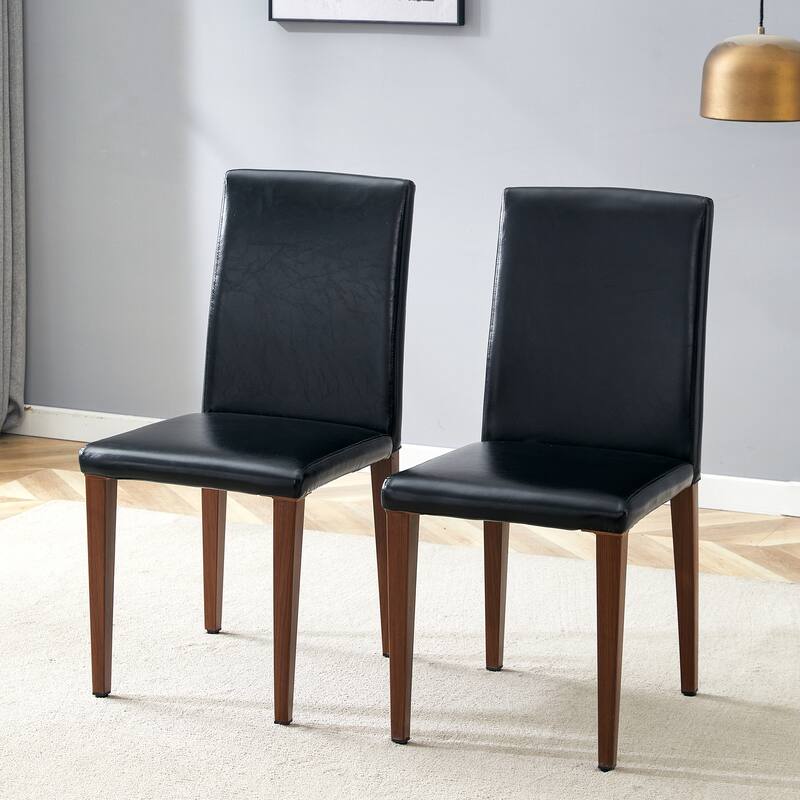 European Dining Chair Set of 2 PU Leather Upholstered Dining Chair with Walnut-Colored Metal Legs Kitchen Side Chair